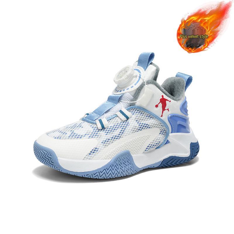 Winter 2025 Children's Non-Slip Leather Basketball Shoes with Velvet Lining