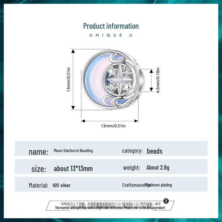 Серебряные бусины для браслета DIY Ziyun Moon Starburst - Стерлинговое серебро S925, Высокий класс, Легкая роскошь.