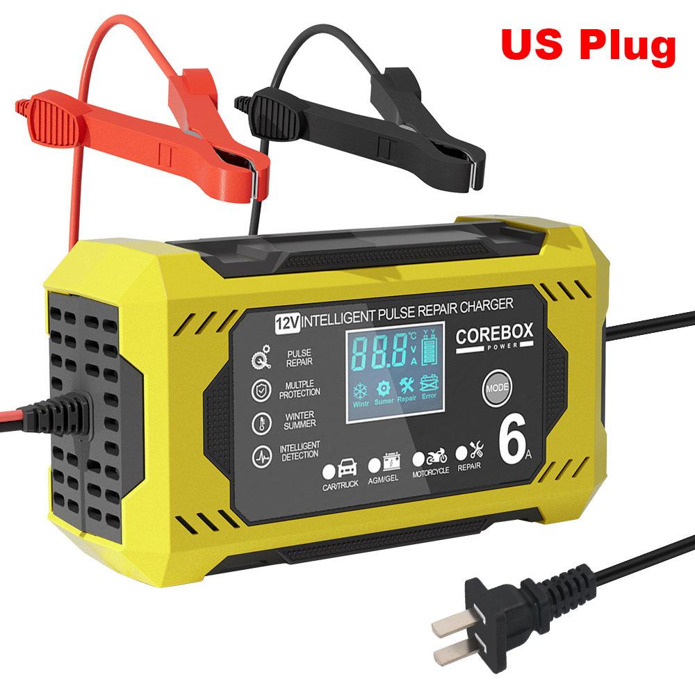 6A 12V Car Battery Chargers Intelligent Pulse Repair For Lead Acid AGM Gel Batteries Charging Household Storage Cell Uinversal