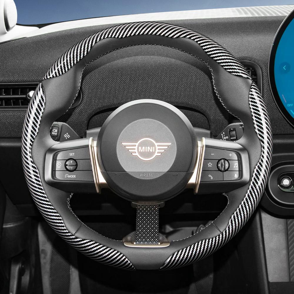 Suitable for Mini Carbon Fiber Texture Steering Wheel Cover with Segmented Quick-Release Design, Durable, for Models Such as Cooper 3-Door Countryman