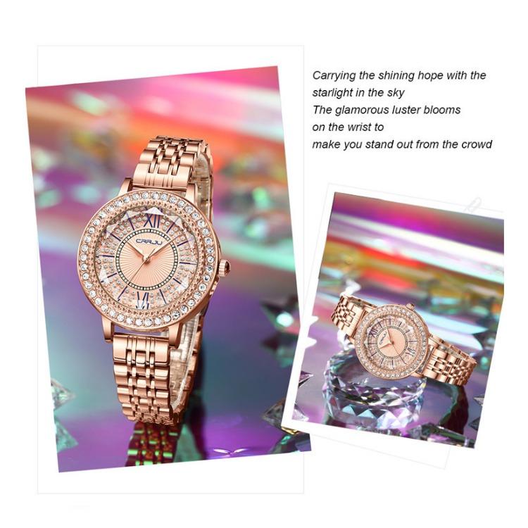 CRRJU Новые женские часы со стальным ремешком и бриллиантами, модные деловые часы