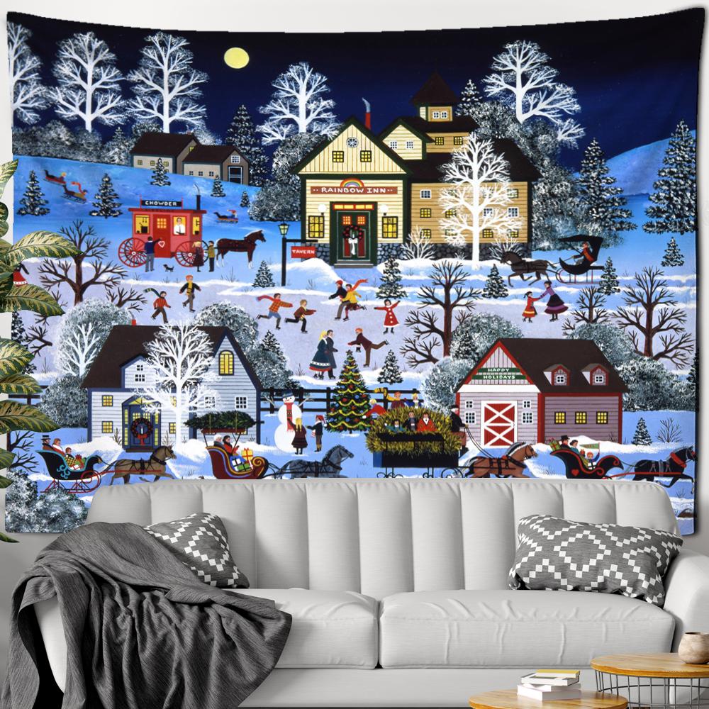 Рождественский гобелен со снеговиком, настенный подвесной Санта-Бохо, подарки, праздничная атмосфера, домашний декор