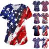 Women's Fashion V-neck Short Sleeve Workwear With Pockets  Independence Day Printed Tops