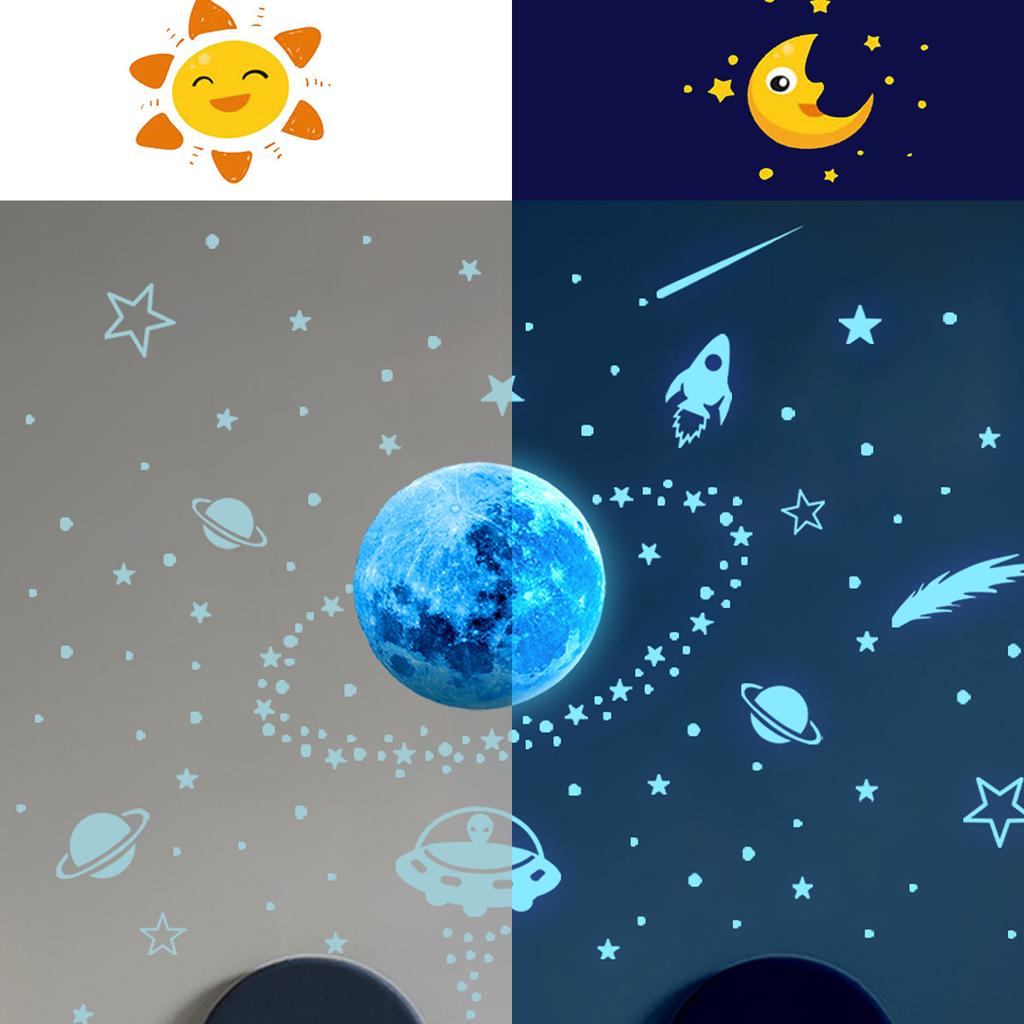 Luminous Moon Stars Kids Room Wall Sticker Baby Nursery Home Decor Wall Sticker Glow In the Dark Bedroom Ceiling Glow Sticker