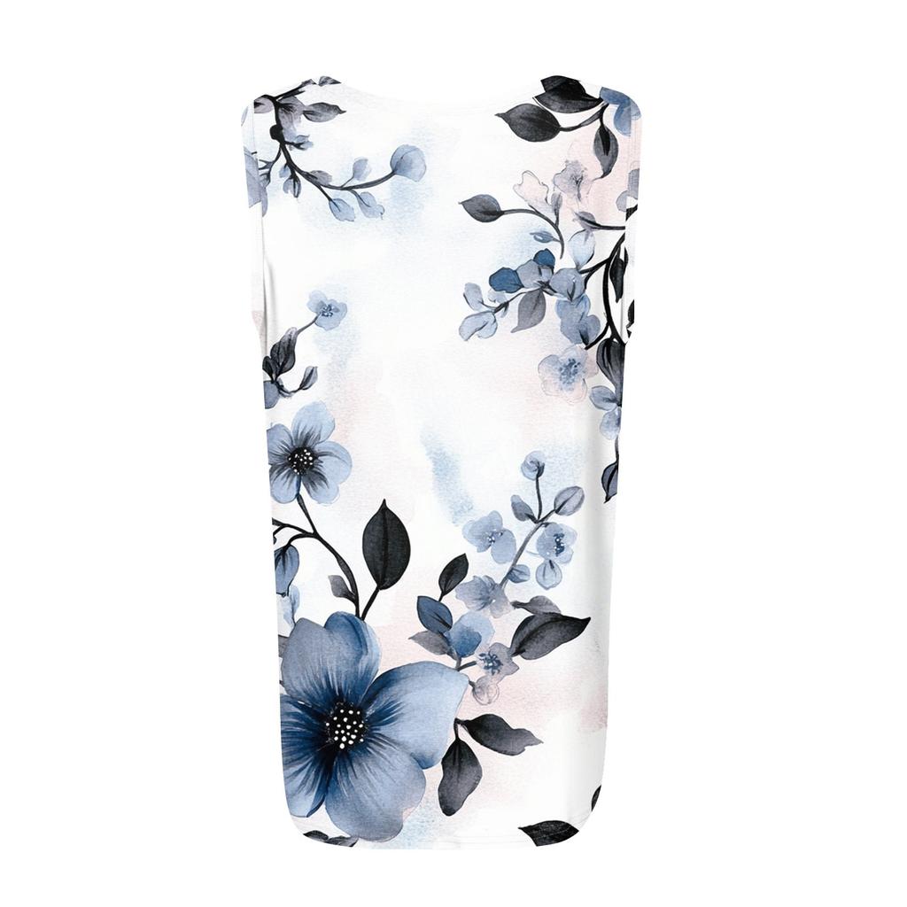 Женская плиссированная футболка без рукавов с квадратным вырезом и цветочным принтом