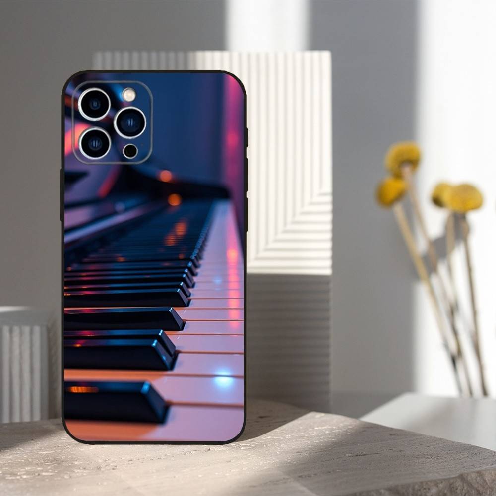 Чехол для телефона с рисунком клавиатуры и пианино для iPhone 16, 15, 14, 17, 13, 12, 11 Plus, Pro Max, XS, X, XR, SE, Mini, 8, 7, Мягкий силиконовый черный чехол