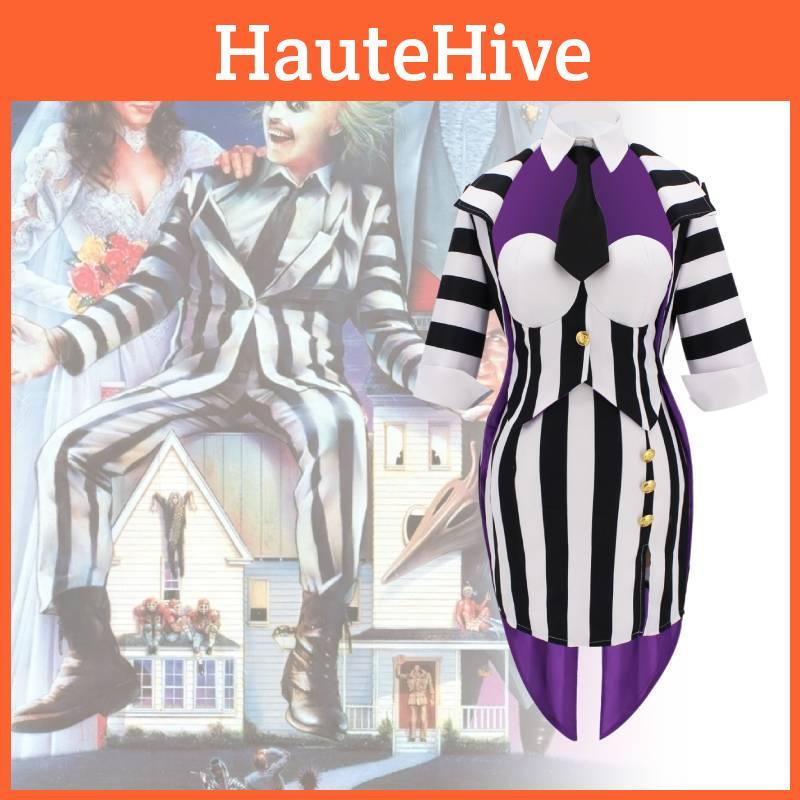 Костюм для косплея в готическом стиле Майкла Китона Битлджус Полиэстеровая ткань