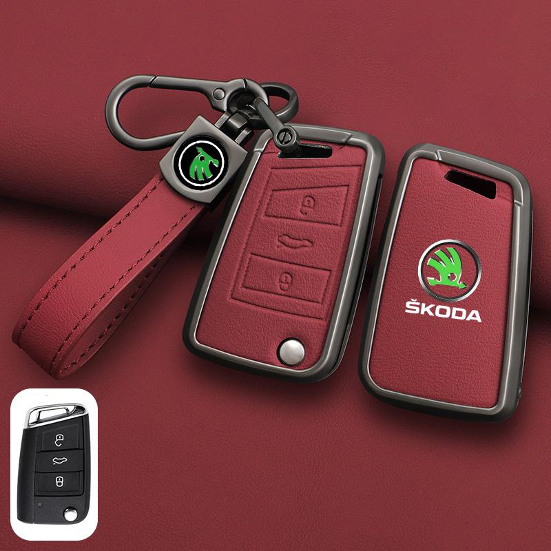 Leather Car Remote Key Case Full Cover Protector Holder Shell Fob For Skoda Superb A7 Kodiaq Octavia A7 A8 Keychain Accessories HJ1