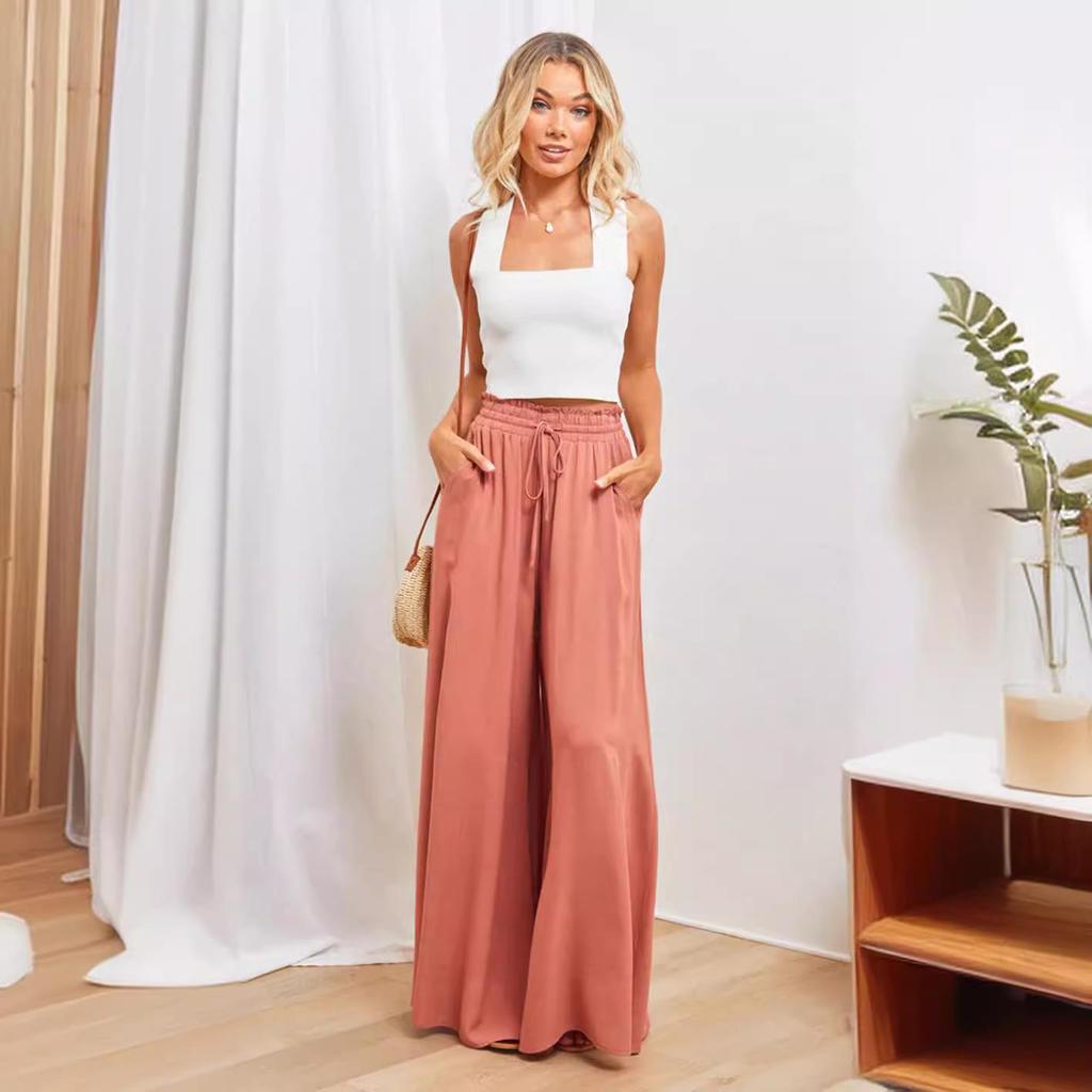 2025 European & American Spring/Summer Women's Loose Wide-Leg Casual Fashion Long Pants