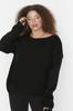 Women's Fashion New Plus Big Size Sweater Black Back Cross Band Detailed Knitwear Sweater