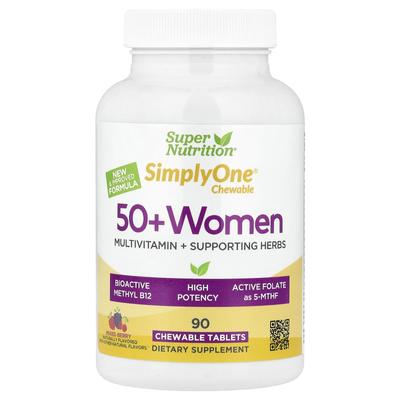 Super Nutrition, SimplyOne®, Мультивитамины для женщин 50+ + Травы для укрепления здоровья, Вкус смешанных ягод, 90 жевательных таблеток