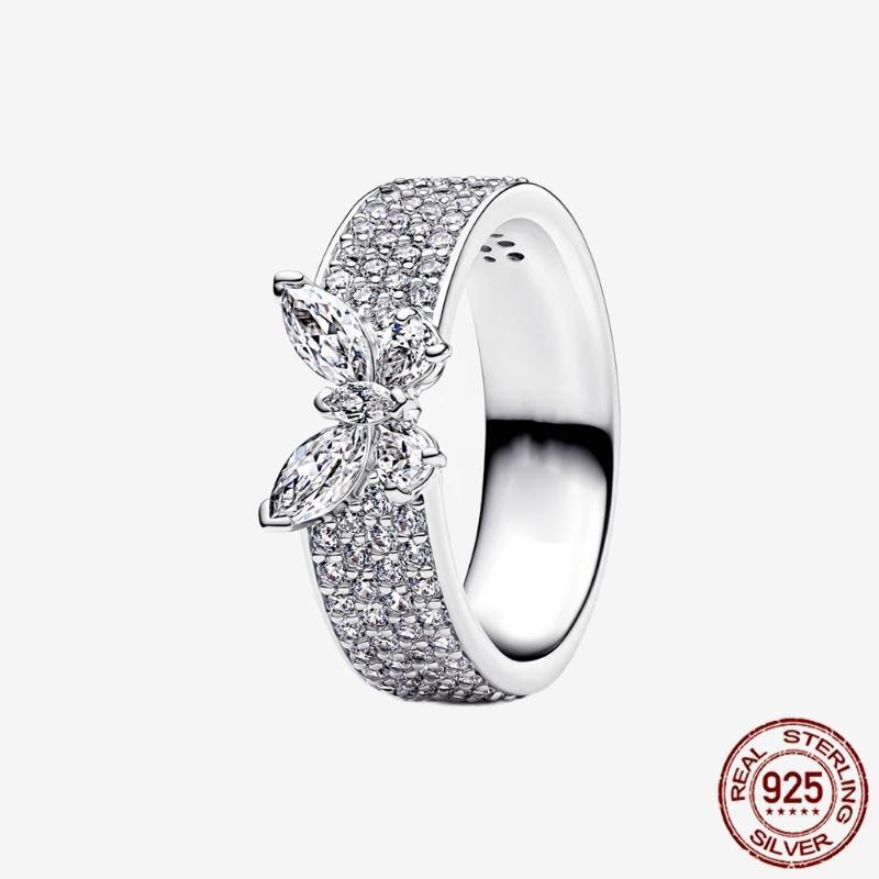 925 Sterling Silver Open Ring Style Paved Heart Butterfly Flower Colorful Gemstone Ring For Women Daily Wear Jewelry Gift 2026
