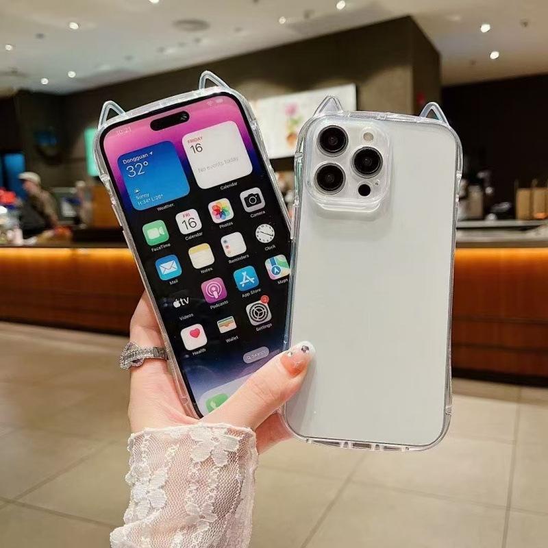 Милый прозрачный чехол для телефона с 3D-ушками кошки для iPhone 17 Air 16 Plus 15 14 13 12 11 Pro Max X XS XR 7 8 SE 2022 2020 Ударопрочный тонкий защитный чехол для девочек