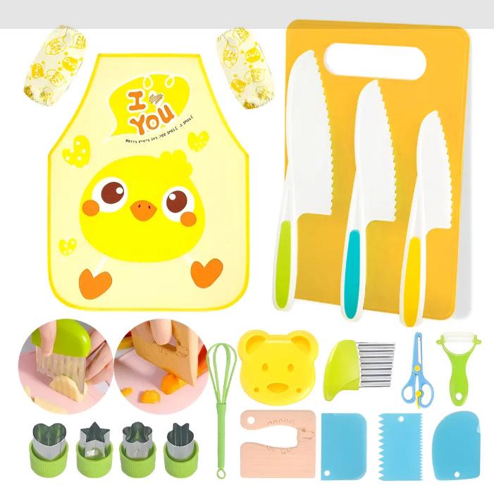Детский безопасный кухонный набор из 46 предметов: Пластиковые ножи для фруктов и овощей с формами для тиснения и инструментами для детского питания. Доступно несколько стилей.