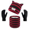 Women's Winter Knitted Cat Ear Hat, Scarf & Gloves Set