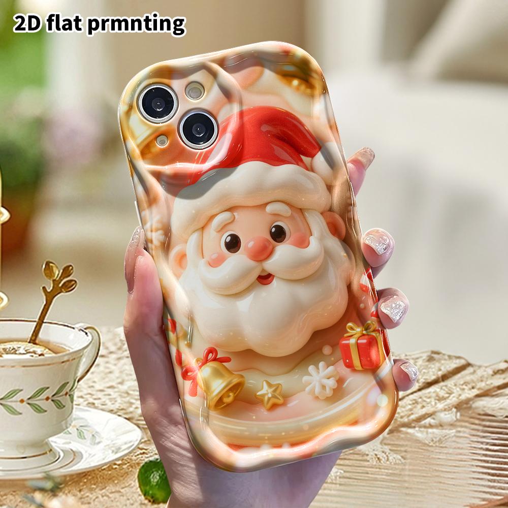 Phone Case: 2D flat design suitable for iPhone 18 17 16 15 14 13 Pro protective case, Santa Claus head, perfect Christmas and Halloween holiday gift