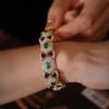 Art Deco Vintage Black Lacquer Emerald Diamond Bangle Bracelet for Women