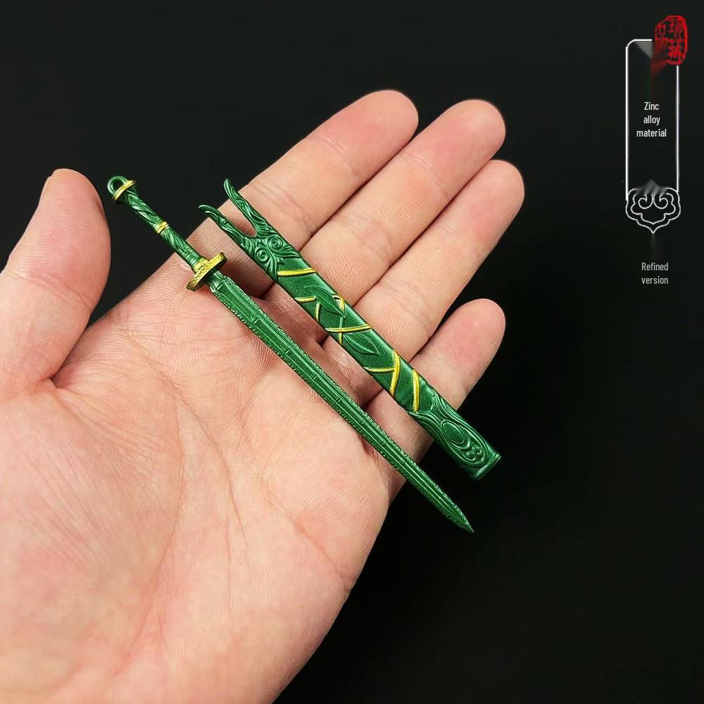 Mini Green Bamboo Bee Sword Keychain – Ancient Style Alloy Treasure Model Ornament