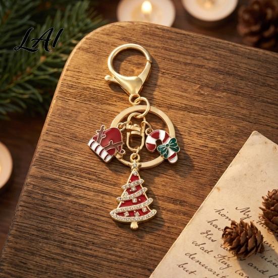 Festive Keychain Accessory Christmas Santa Tree Snowman Keychain Golden Plated Zinc Alloy Pendant Handbags Decorative with Lobster Clasp Holiday