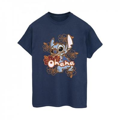 Женская/женская хлопковая футболка бойфренда Lilo And Stitch Ohana Orange Hibiscus