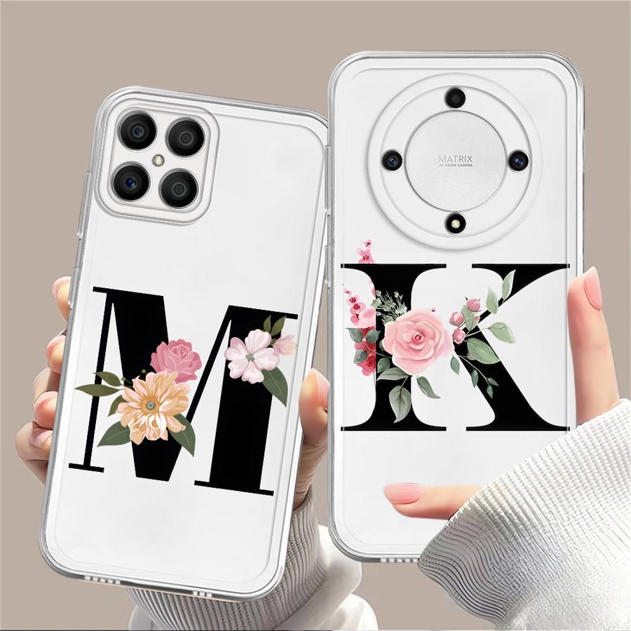 Чехол с цветочными буквами для Honor 90 Lite X9a X7b X8 X8b X9b X8a Мягкая крышка для телефона