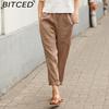 BITCED Women Summer Solid Color Double Pocket Trousers Loose Long Pants Female Cotton Linen Pants