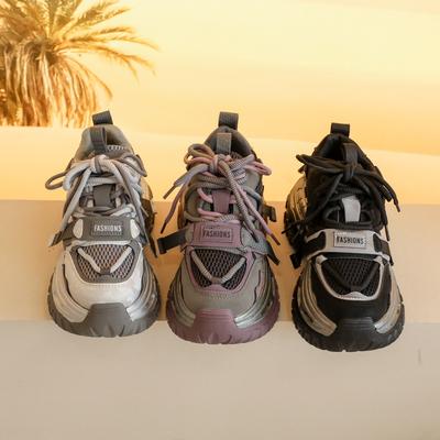 Осень новая платформа папины кроссовки женские черные вставки маффин спортивные дышащие вафельные повседневные туфли