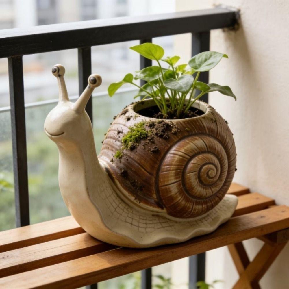 Resin Snail Flowerpot Cute Creature Planter Multi-functional Snail Planter Patio