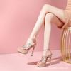 Summer Catwalk Fashion Sandals Thick Heel Rhinestone Waterproof Table Thin Strap Open Toe Sexy Super High Heel Women's Shoes