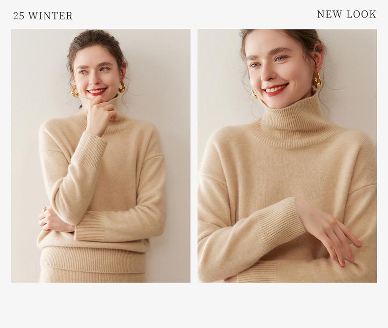 Cashmere Women's High Neck Thick Pullover: Slimming Loose Fit, Solid Color - Autumn/Winter 2026 Collection