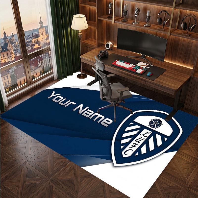 Leeds United Custom Crystal Velvet Rug, Personalized Name Text Print, Football Logo Soft Non‑Slip Floor Mat Home Decor Gift