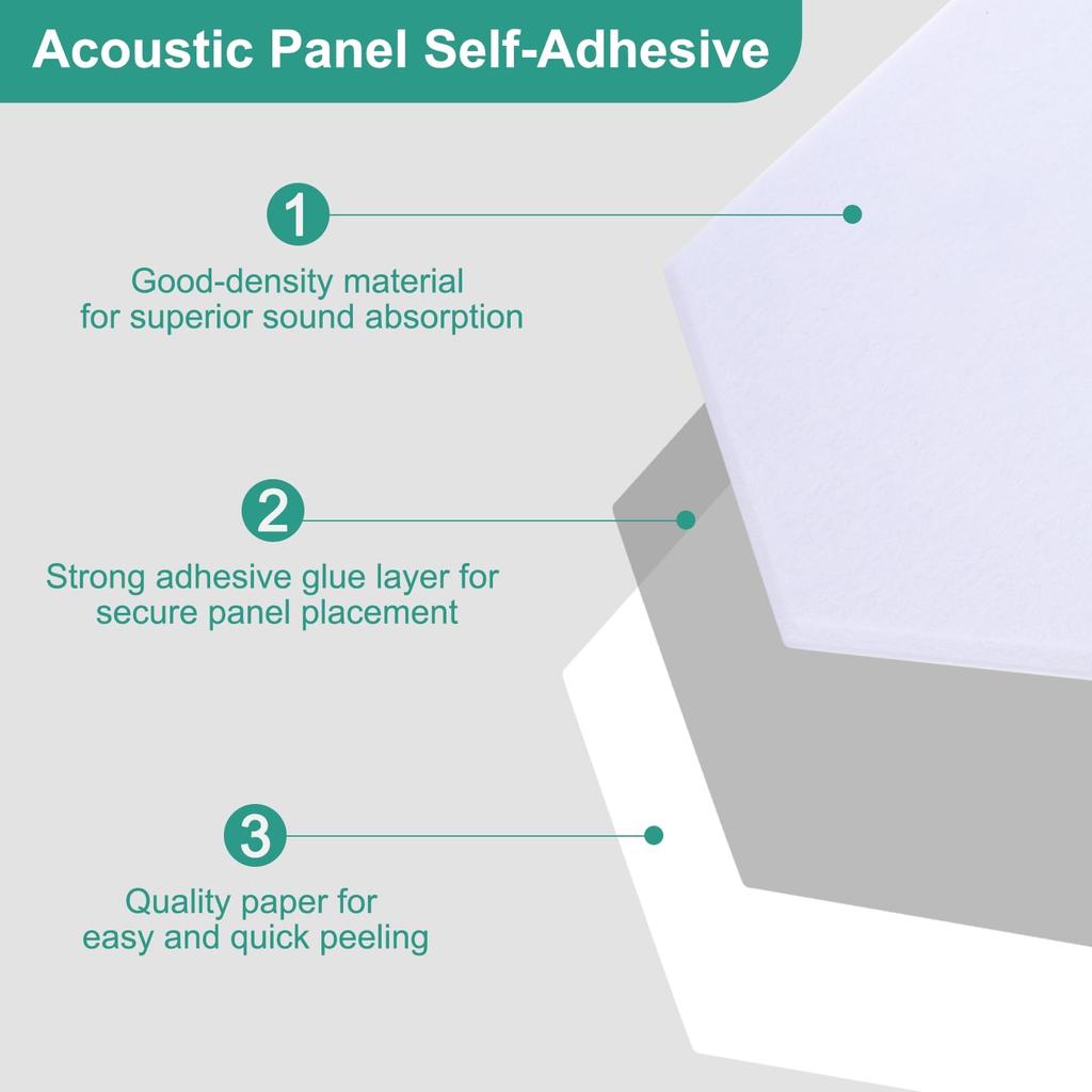 Uxcell 12-Piece Self-Adhesive Acoustic Panels, 12" X 10" X 0.4", Good Density Soundproof Padding, Hexagonal Soundproof Absorbent Panels, Insulation,