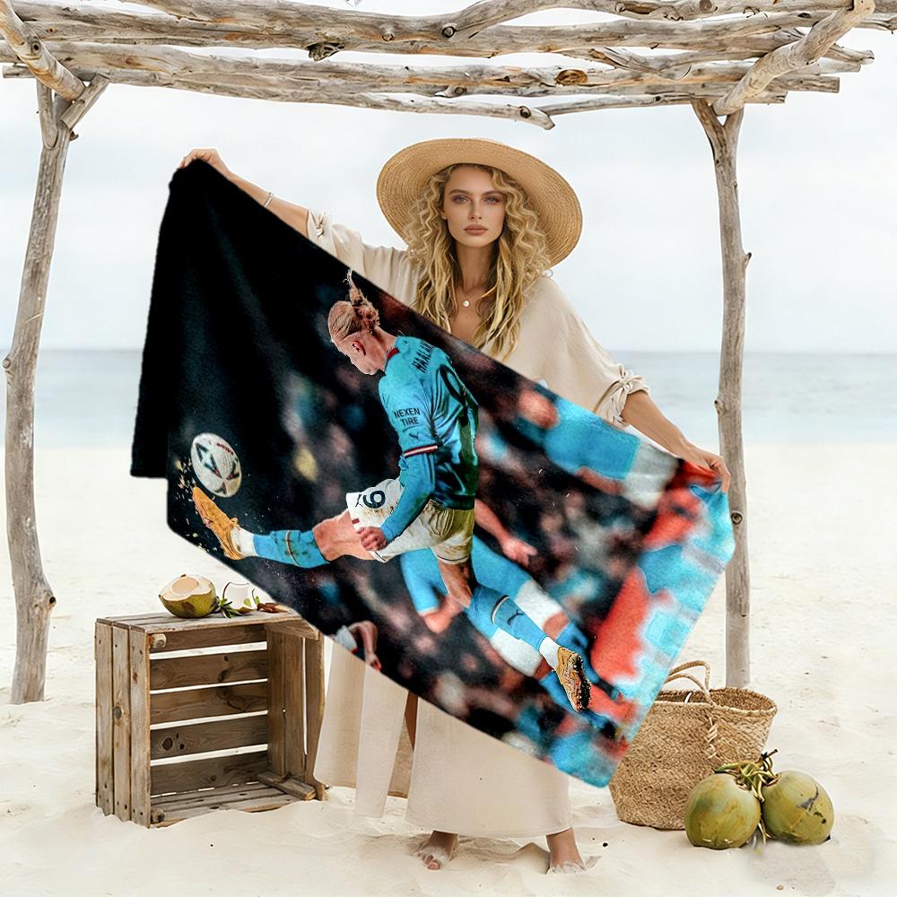 Haaland Fan Beach Towel Quick-Dry Soft Microfiber Comfortable Lightweight Suitable for Swimming, Gym, Camping, Yoga Vacation