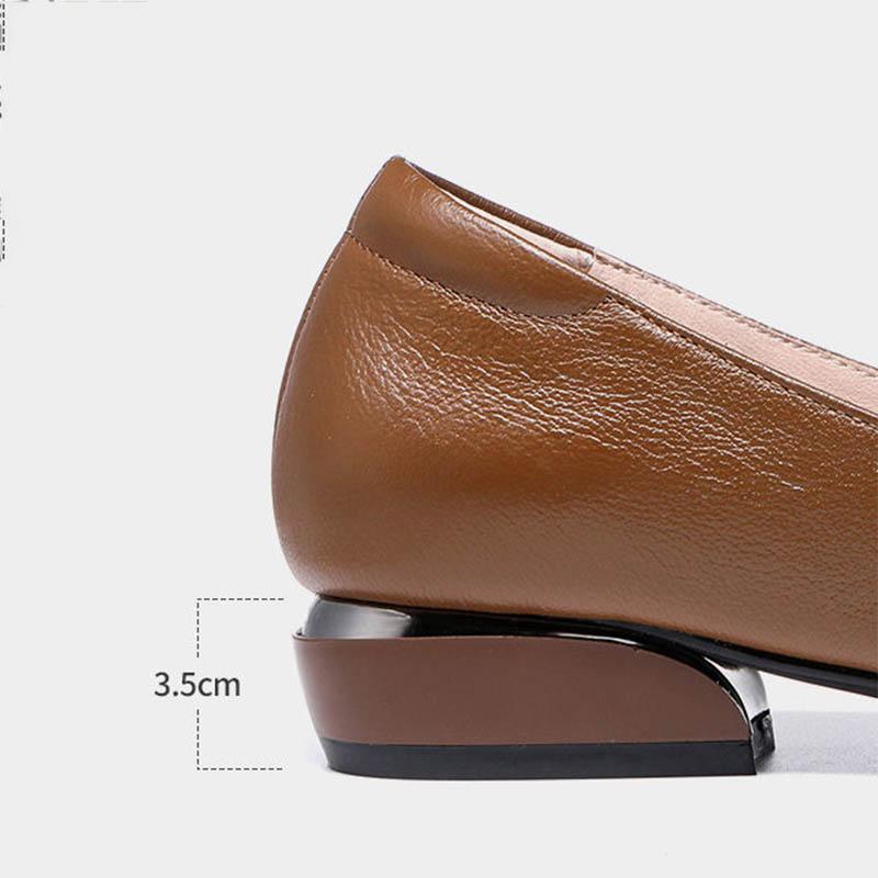 Khaki Soft Leather Cut-out Embroidered Single Shoes Women's Summer and Autumn Low Heel Pointed Shoes Breathable Versatile Sandals