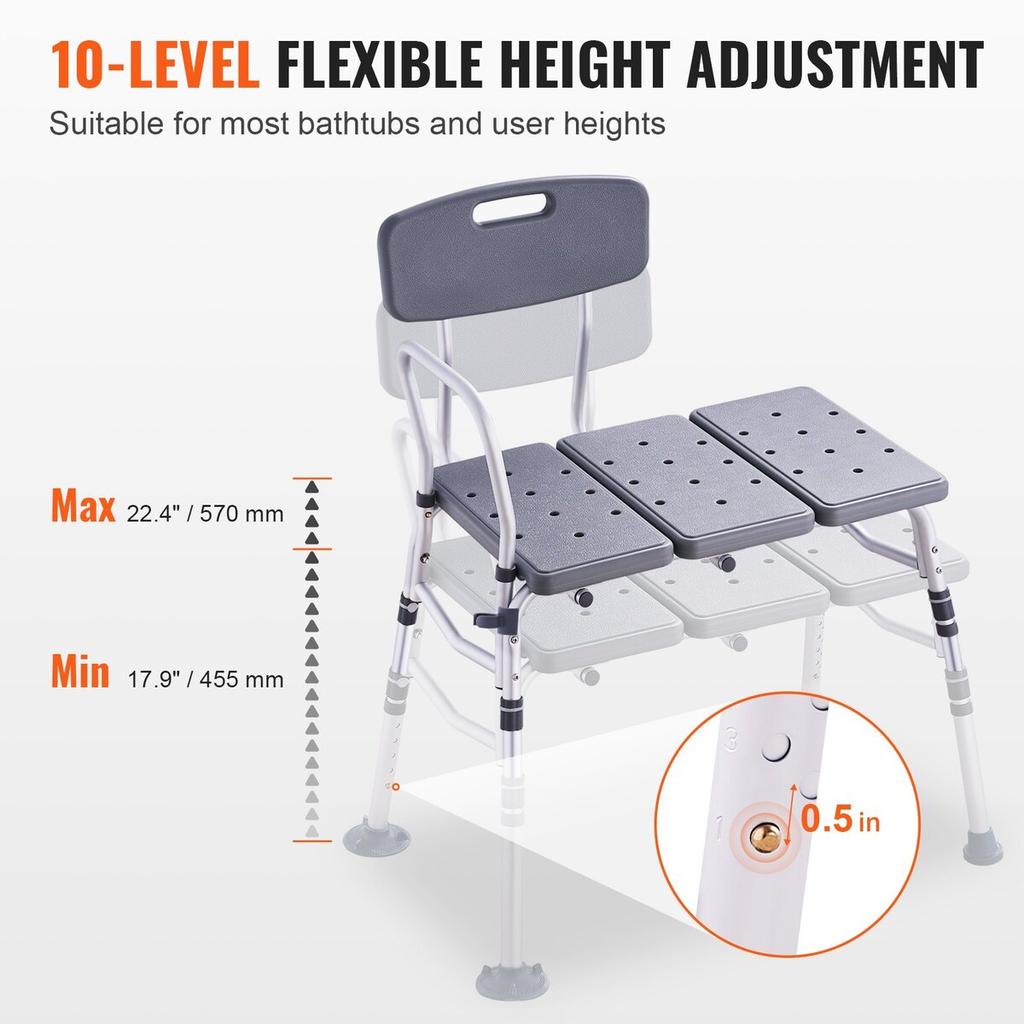 Tub Transfer Bench Bathtub Shower Seats with Reversible Backrest 400lbs