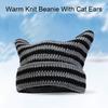 Autumn Winter Outdoor Warm Knitting Caps Cute Striped Cat Ear Hat No Brim Thickened Stretchy Yarn Knitted Beanie Hat