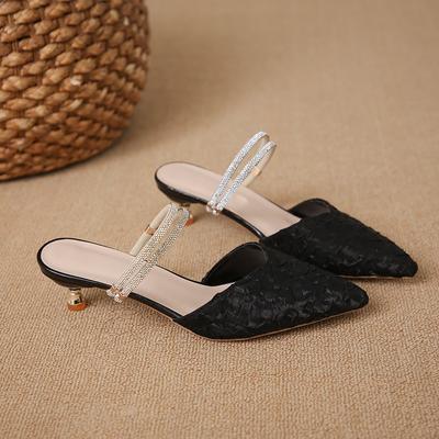 Модные весенние новые шлепанцы Baotou женские модные остроносые с мелким вырезом, тканевой верх, противоскользящие износостойкие туфли на каблуке