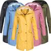 Women Solid Rain Outdoor Hooded Raincoat Windproof Long Jacket Coat