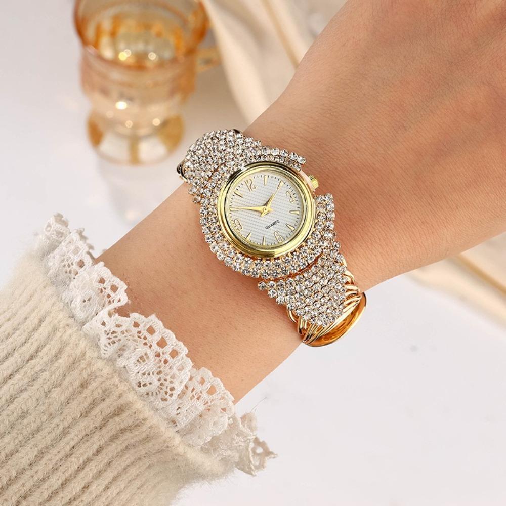 Elegant Quartz Zircon Wrist Watch Clock Open Bangle Watches Light Luxury Crystal Watches Gifts