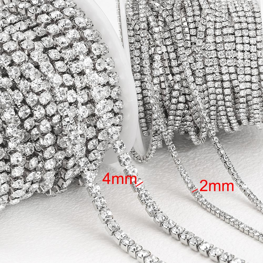 No Fade 1Meter Stainless Steel Crystal Rhinestone Chain Sew-On Glue-On Trim Cup Chains For Clothes Necklace Bracelet Choker DIY