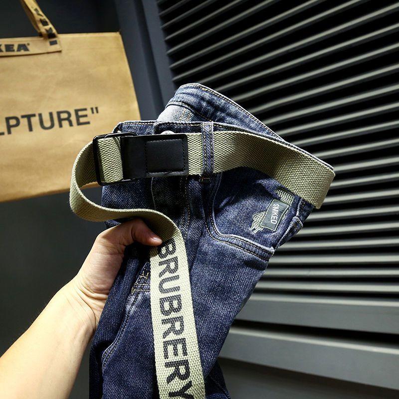 2024Новые флисовые подбитые джинсы мужские осенне-зимние повседневные выцветшие универсальные эластичные облегающие зауженные брюки мужской модный бренд