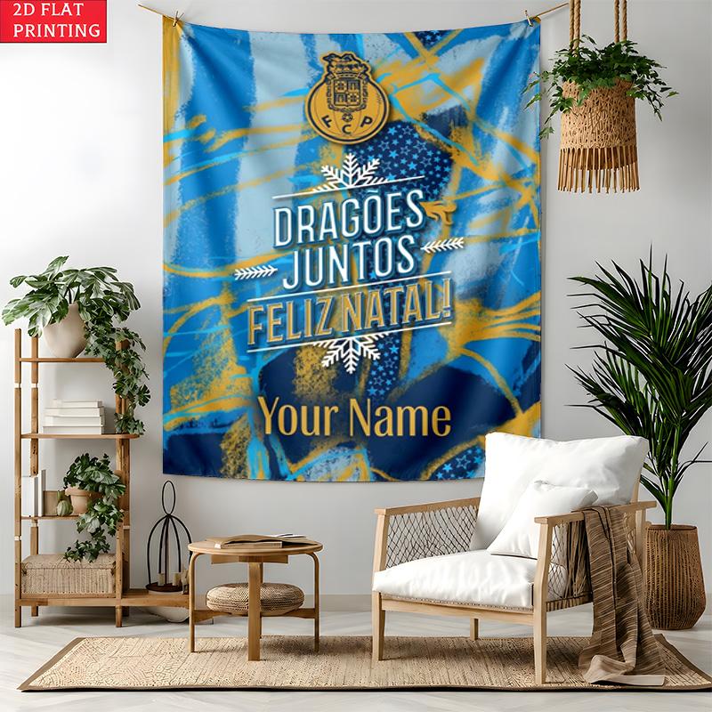 FC Porto Custom Name Tapestry Personalized Wall Art Hanging Bohemian Home Decor for Bedroom Dorm Living Room