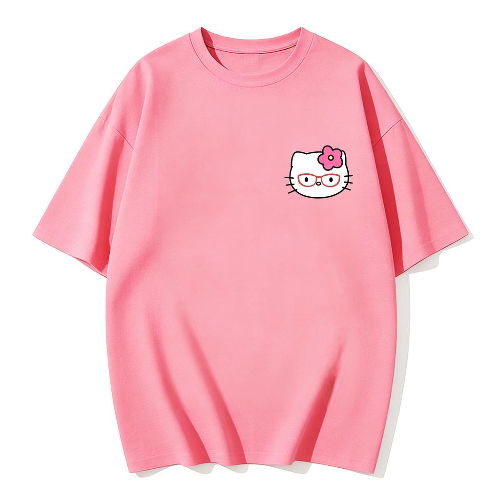 Летние футболки с принтом Hello Kitty для женщин, короткий рукав, чистый хлопок, семейные matching-наряды, классическая универсальная футболка, 2026