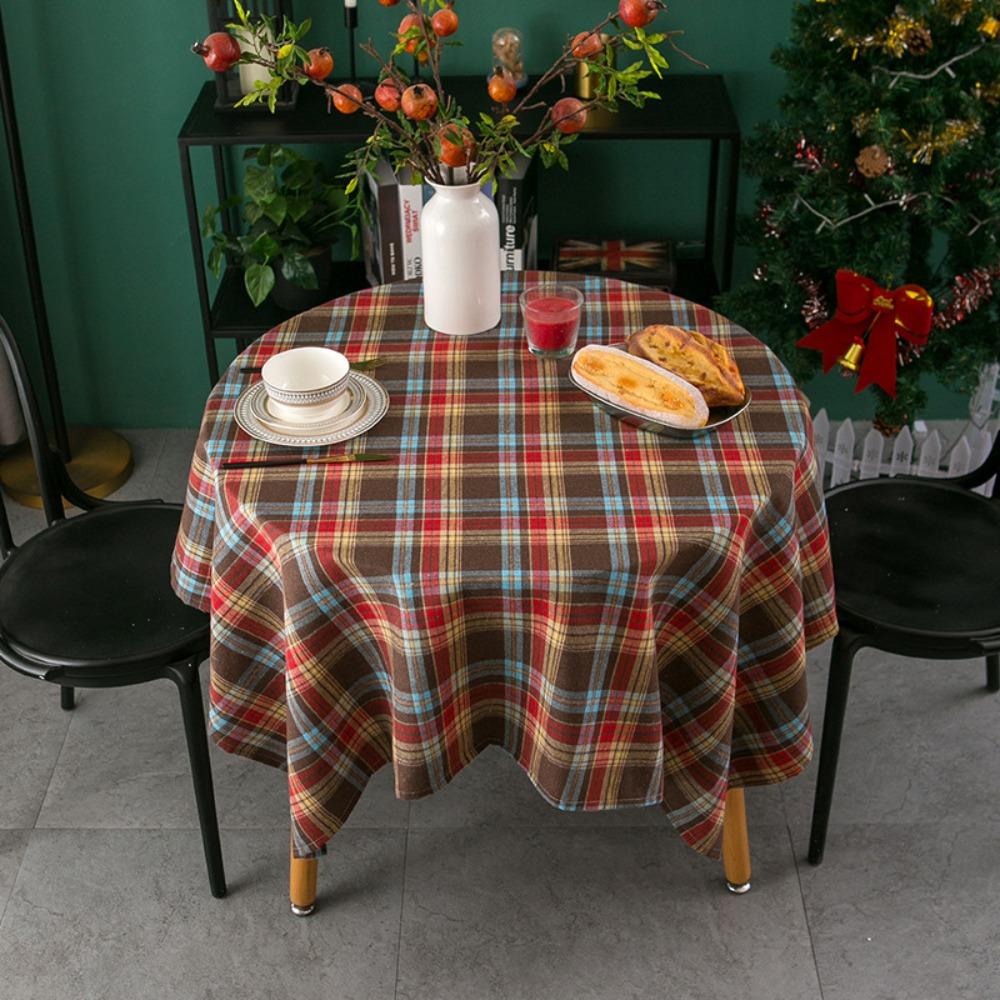 Christmas Plaid Tablecloth Cotton Linen Dining Table Decor Vintage American Style Tea Table Cover