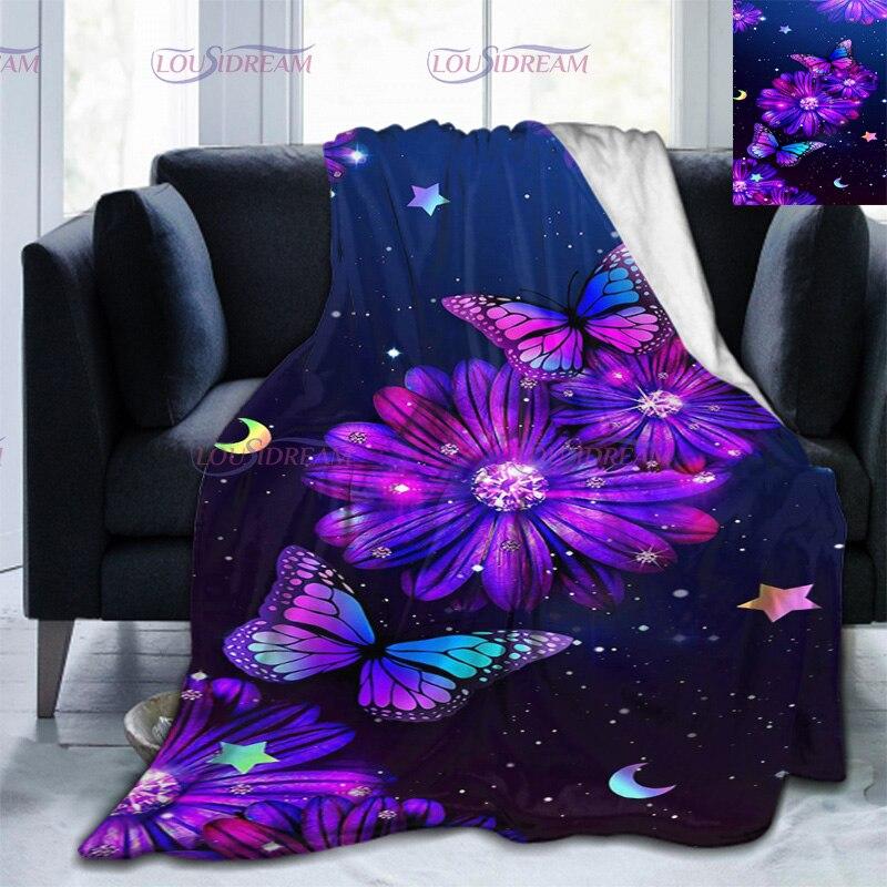 Красочное одеяло с бабочками и цветами, мягкое плюшевое легкое фланелевое одеяло с 3D принтом для дивана-кровати для детей и женщин, подарок