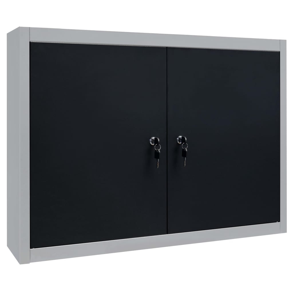 Wall Mounted Tool Cabinet in Industrial Style Metal Gray and Black