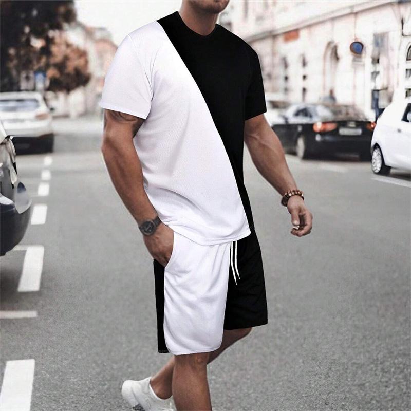 Летний быстросохнущий комплект с камуфляжным принтом и круглым воротником, классический мужской спортивный комплект из 2 предметов: короткий рукав и шорты для занятий фитнесом в спортзале