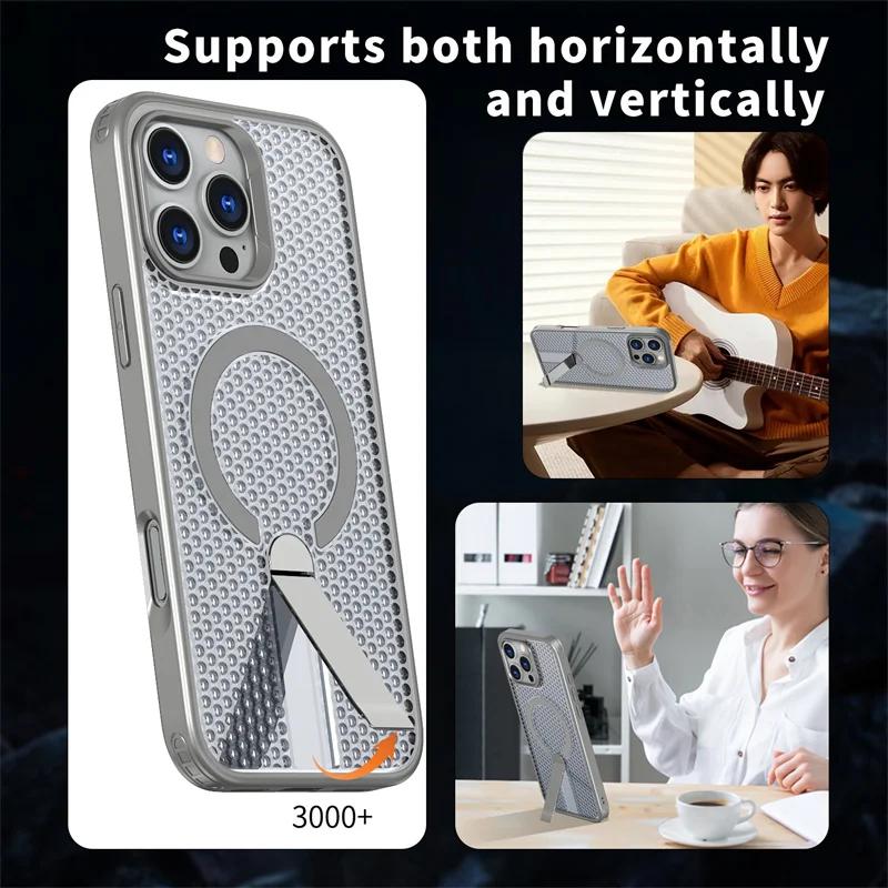New Cooling Heat Dissipation For Magsafe Magnetic Case For iPhone 16 15 14 13 12 Pro Max Plus 16E Shockproof Hide Bracket Cover