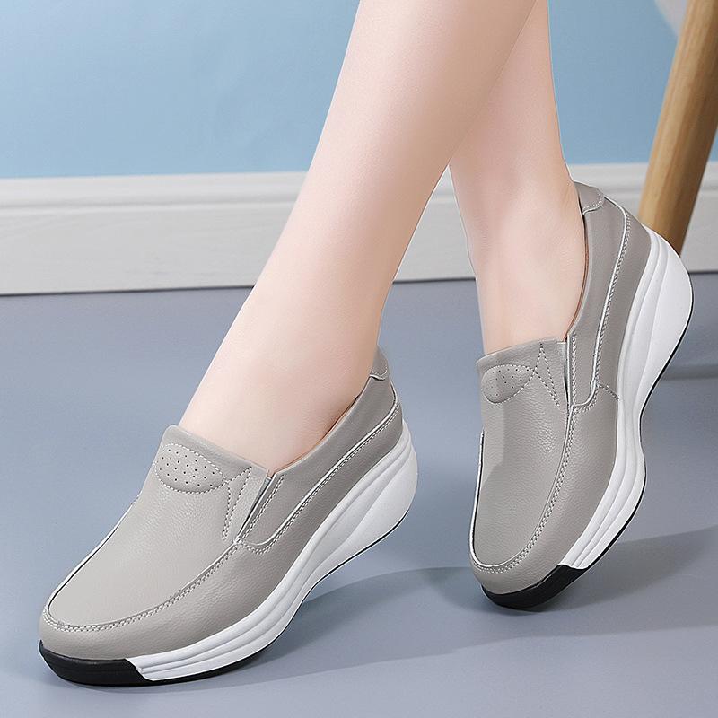 Fashion Women's Platform Sneakers Summer New Genuine Leather Wedge Shoes for Women Flat Slip On Casual Ladies Walking Shoes