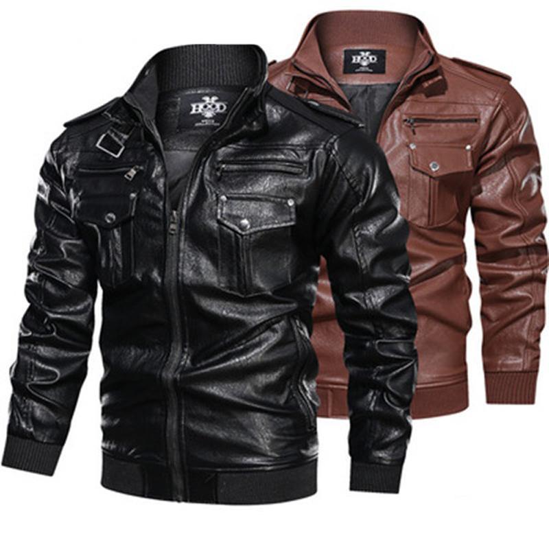 Кожаная куртка-бомбер, мужская модная куртка с воротником-стойкой, карманы на молнии, куртки, облегающие куртки, пальто